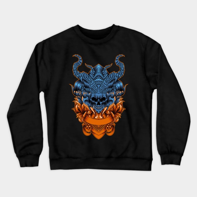 Skull with horns with ornament illustration Crewneck Sweatshirt by Marciano Graphic